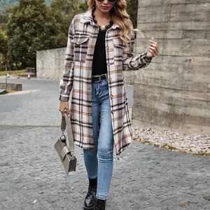 fall classic button plaid pocket jacket coat
